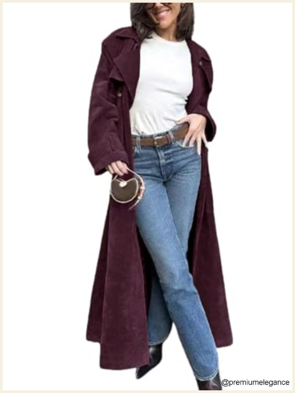 Women's Faux Suede Long Trench Coat Notched Lapel Double Breasted Pea Coat